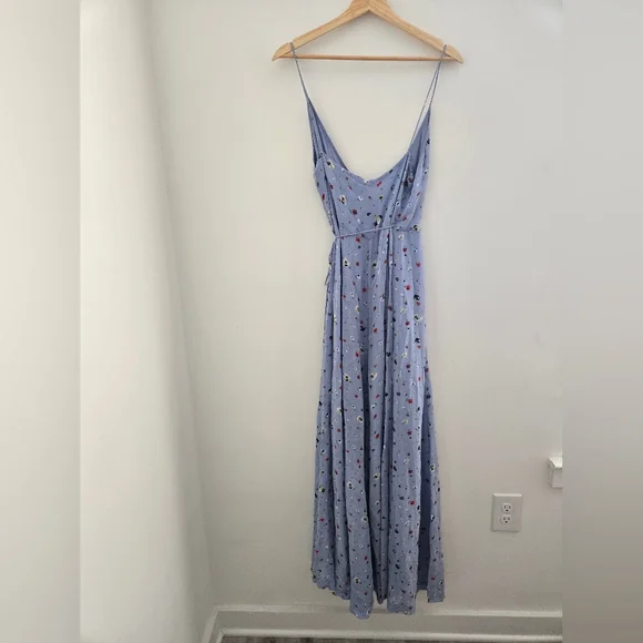 gap blue maxi dress Ganni BLUE FLORAL CRINKLED SATIN LONG DRESS – Shop at the Mix